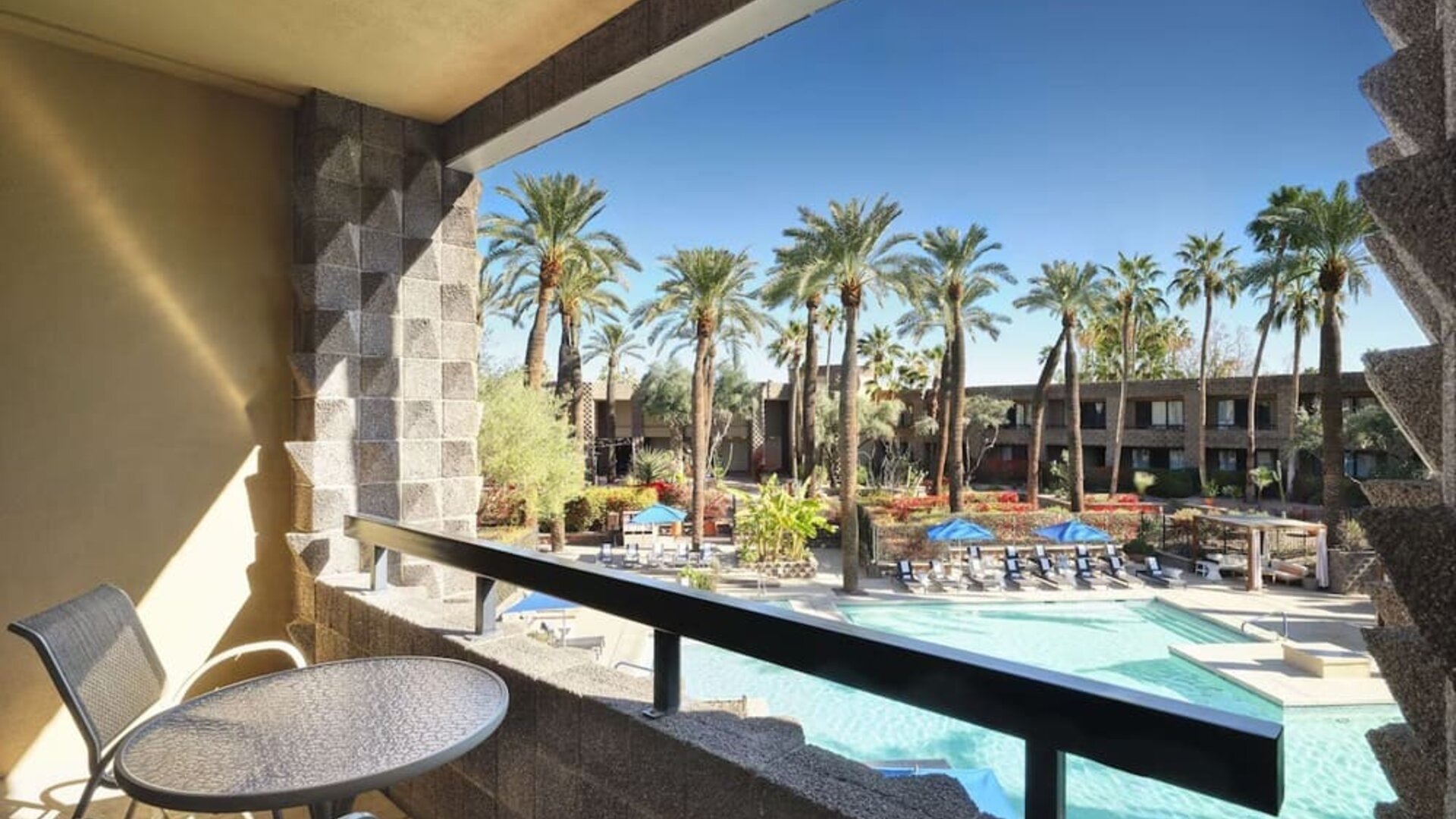 Balcony inside day use room at DoubleTree By Hilton Scottsdale.