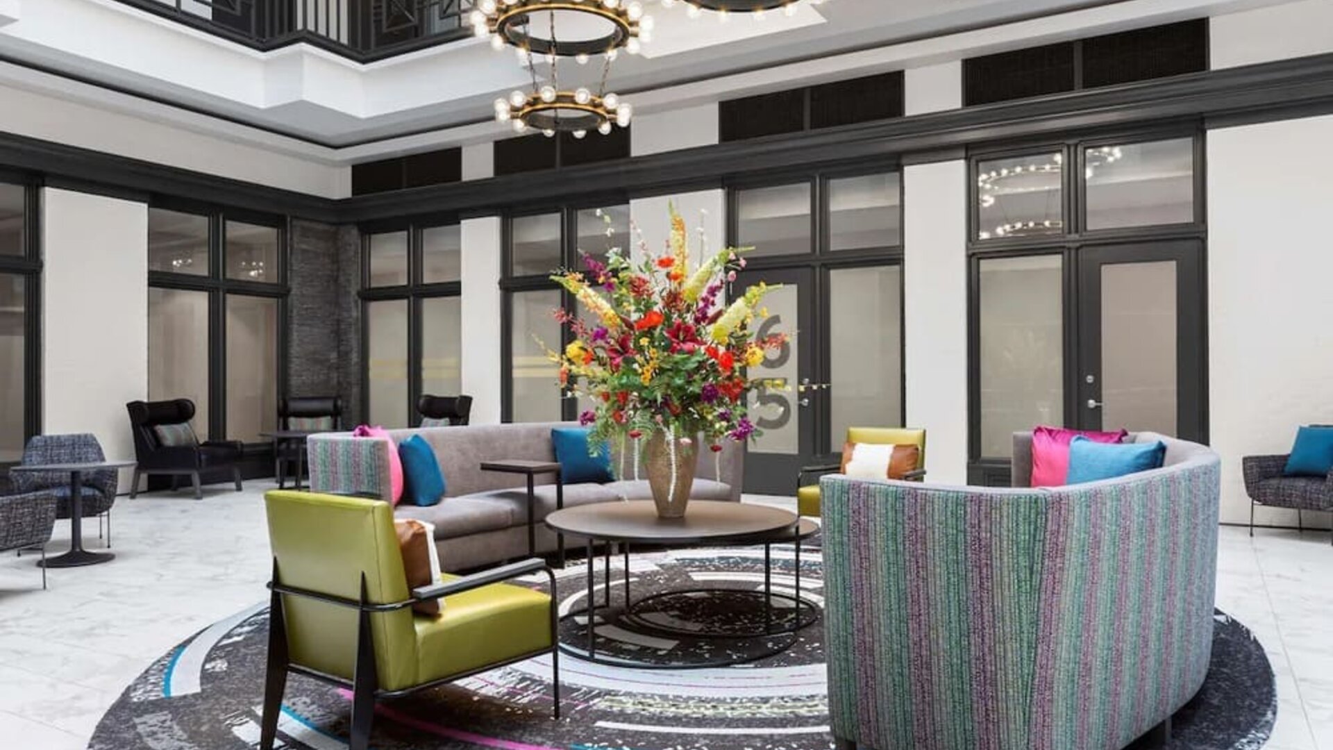 Lobby and coworking lounge at Homewood Suites By Hilton Nashville.