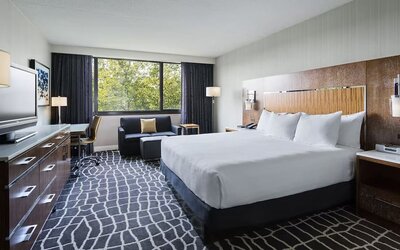 Day use room with work desk and sofa at Hyatt Regency Princeton.