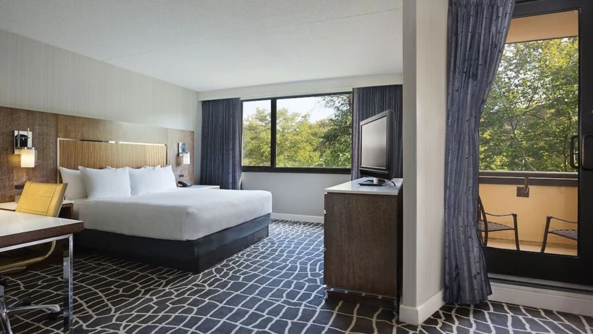 Day use room with work desk and balcony at Hyatt Regency Princeton.