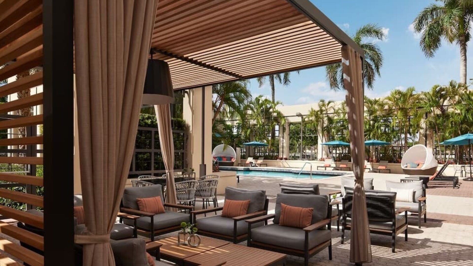 Cabanas around the outdoor pool at Marriott Boca Raton.