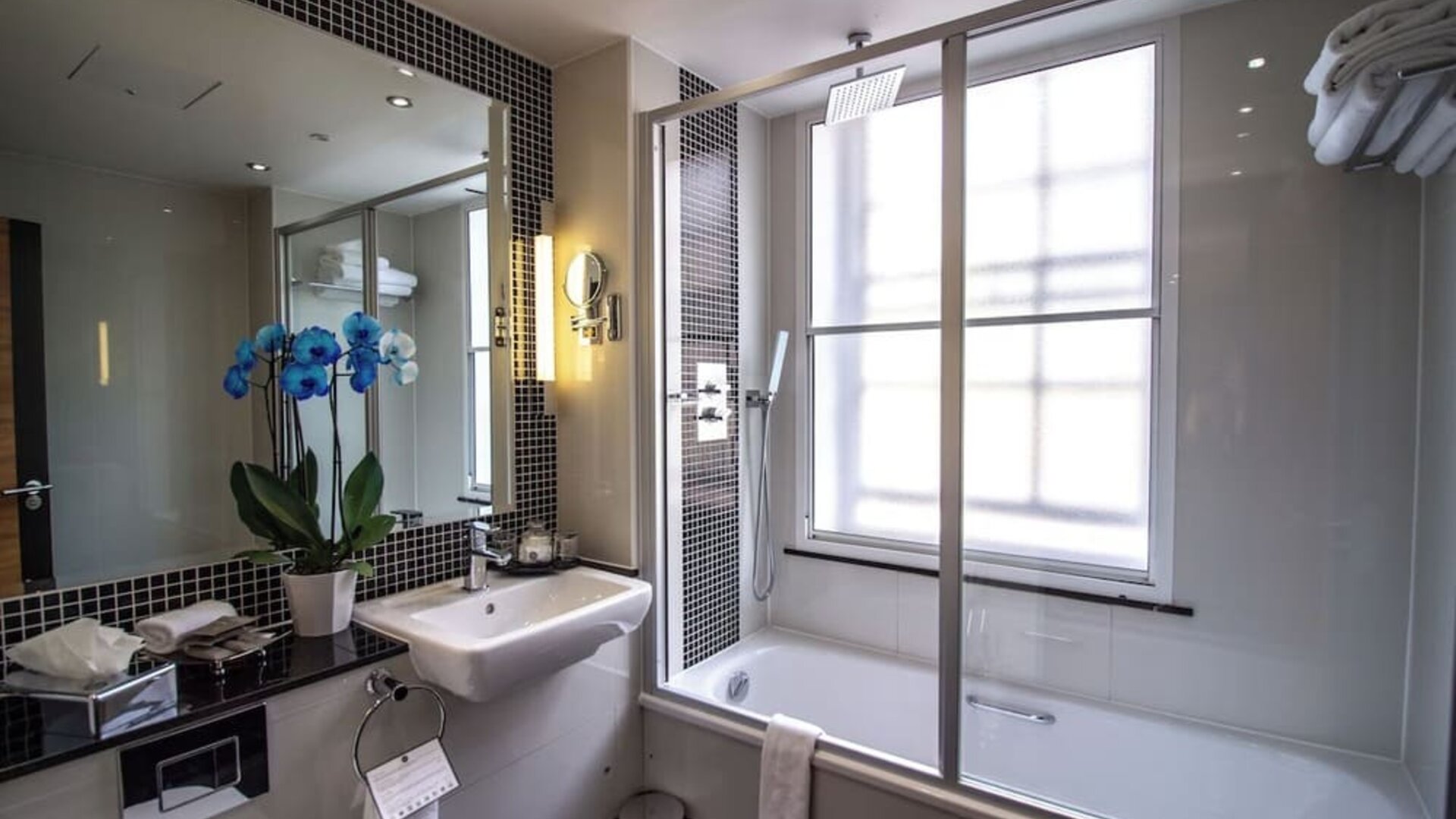 Private guest bathroom with free toiletries at The Wellington by Blue Orchid Hotel (FKA The Rochester).