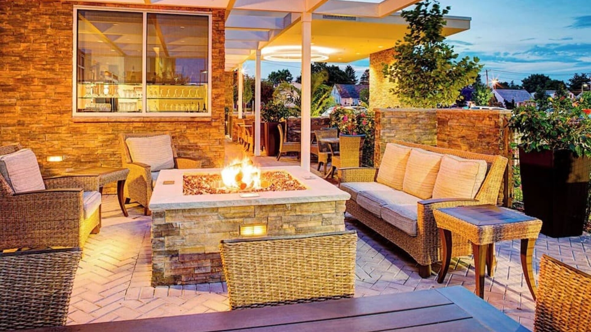 Firepit perfect for coworking at Springhill Suites Carle Place.