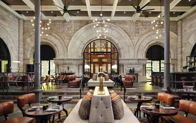 Dining area perfect for coworking at Union Station Hotel Nashville.