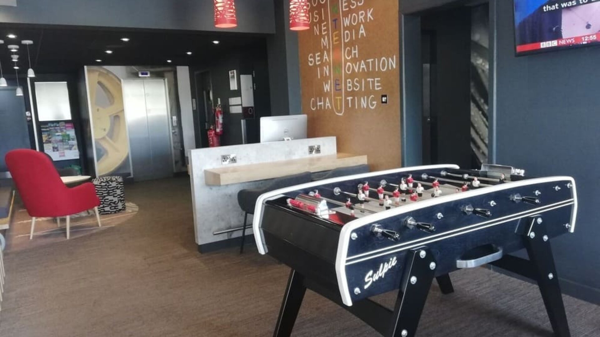 Hotel lobby at Ibis Birmingham Bordesley.