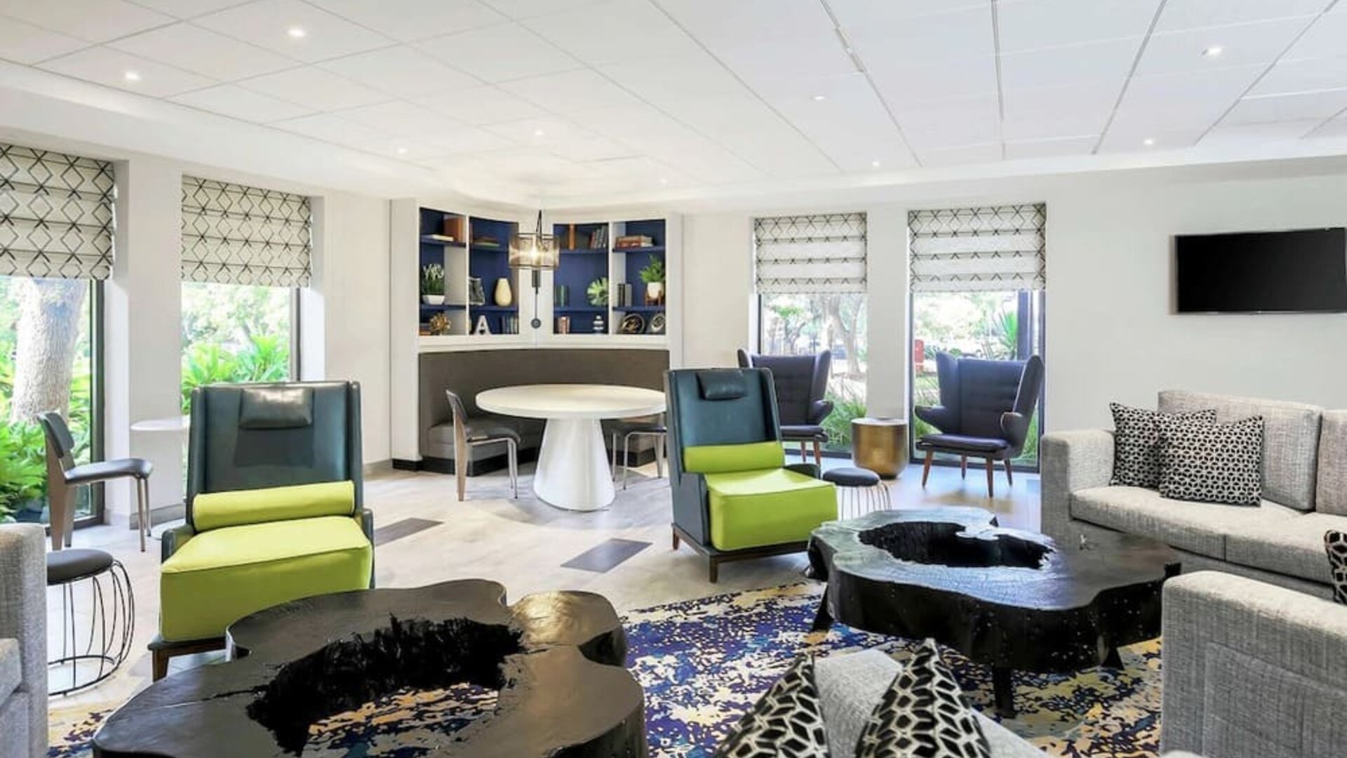 Lobby and coworking lounge at DoubleTree By Hilton Austin University Area.