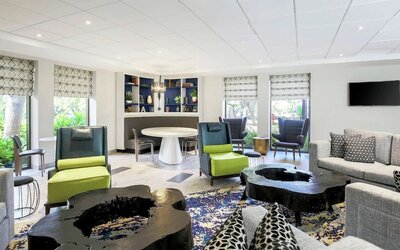 Lobby and coworking lounge at DoubleTree By Hilton Austin University Area.