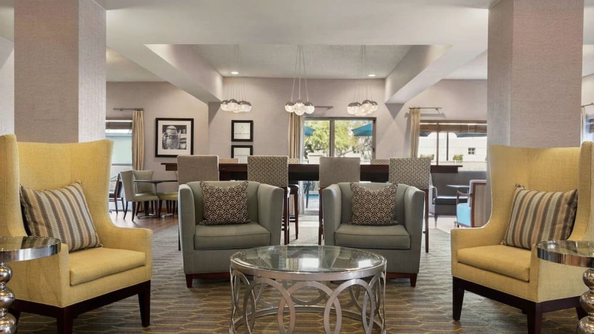 Lobby and coworking lounge at Hampton Inn Phoenix-Midtown-Downtown Area.