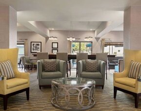 Lobby and coworking lounge at Hampton Inn Phoenix-Midtown-Downtown Area.