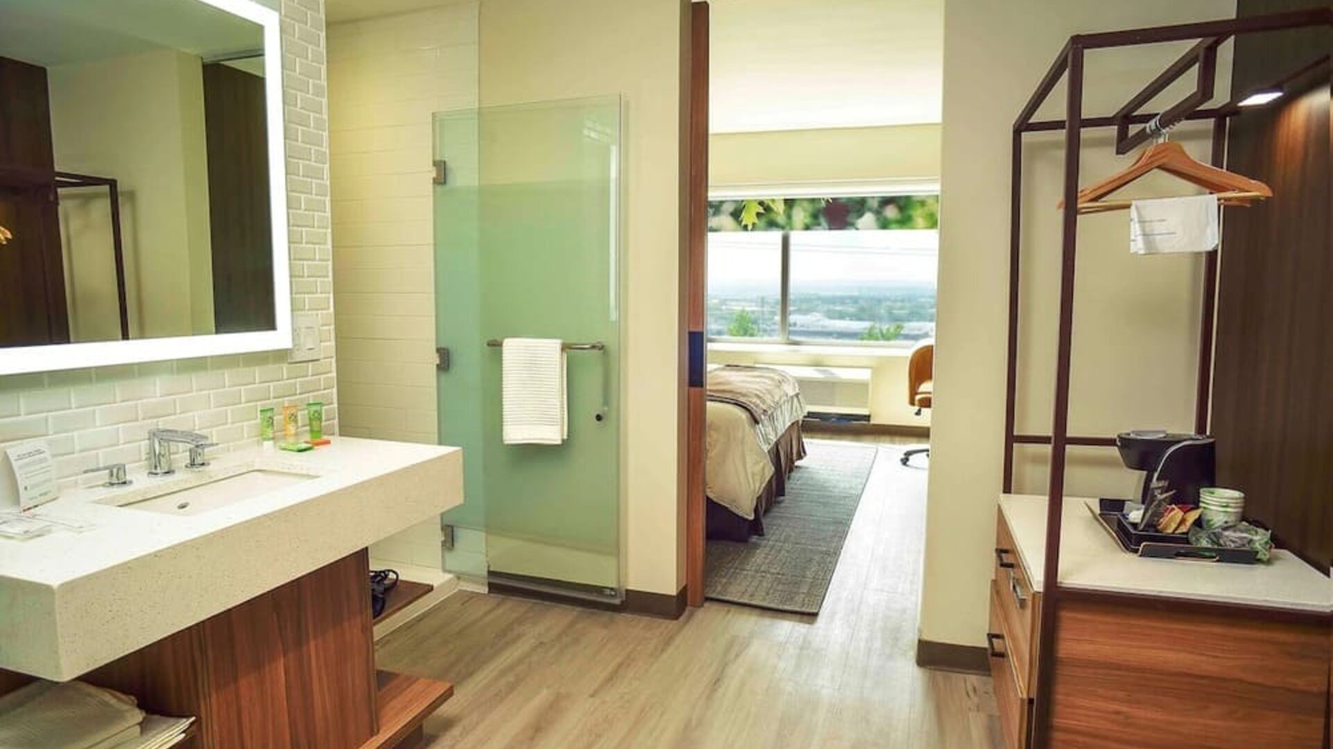 Private guest bathroom at Wyndham Garden North Bergen Near Secaucus.