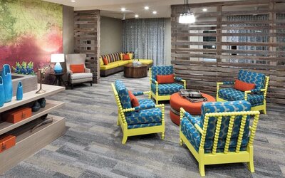 Lobby and coworking lounge at Courtyard By Marriott Fort Worth Historic Stockyards.