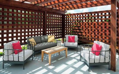 Outdoor furniture perfect for coworking at Fairfield Inn & Suites By Marriott Houston Pasadena.