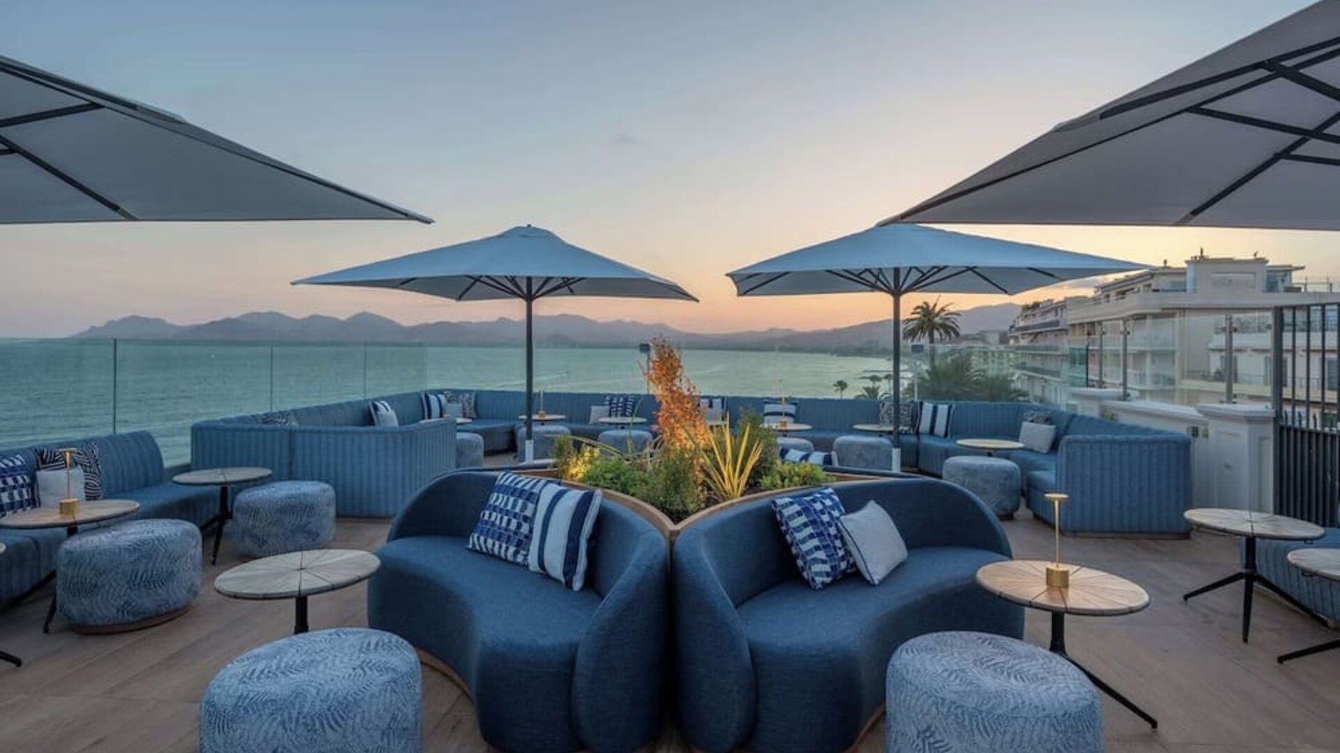 Rooftop seating at Canopy By Hilton Cannes.