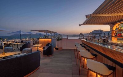 Rooftop seating at Canopy By Hilton Cannes.