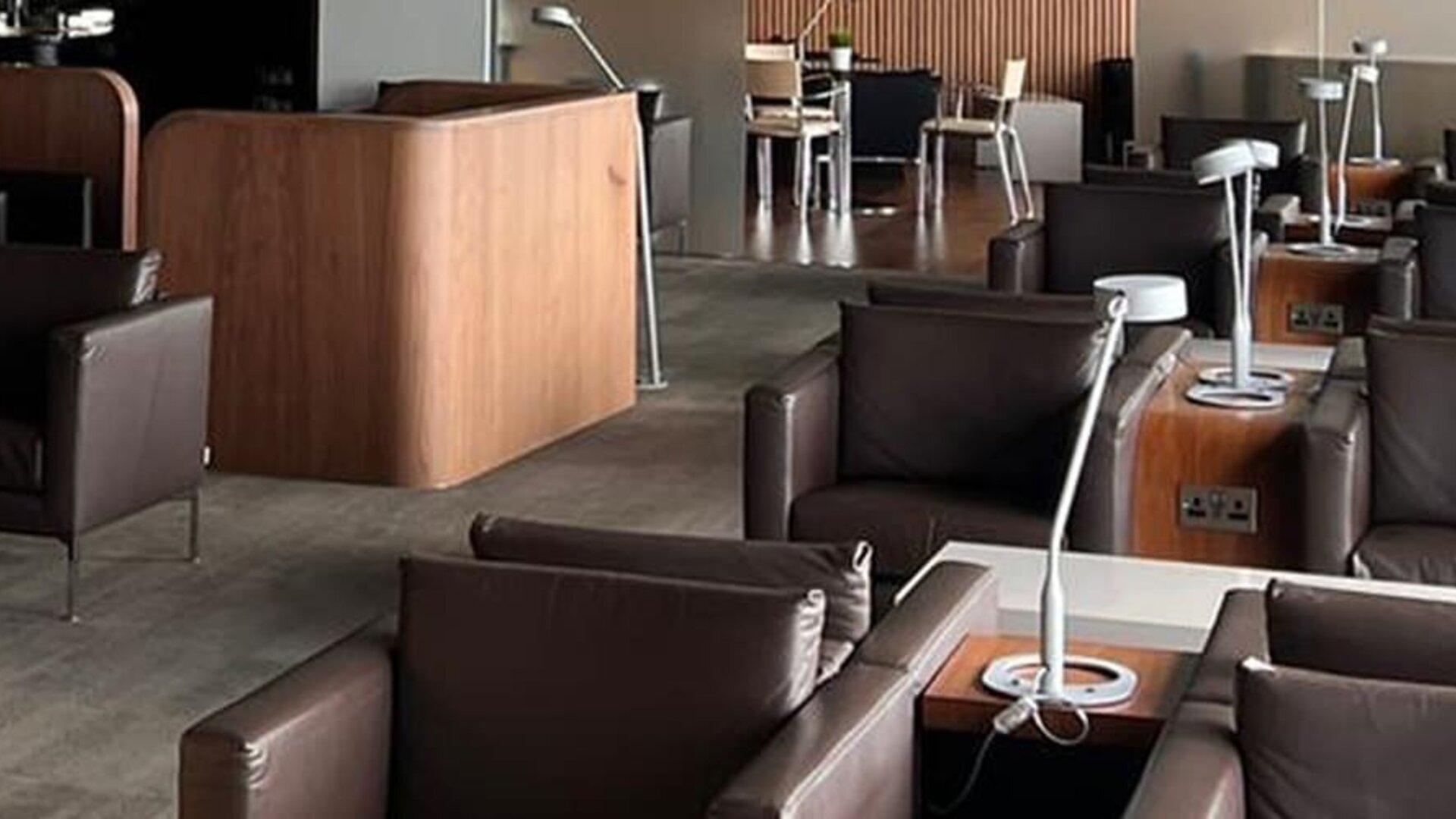 Ample seats with natural light perfect for coworking at Blush Lounge By Plaza Premium Group, Departures (LHR).