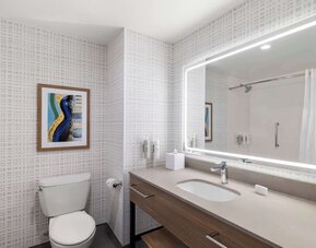 Guest bathroom at Hampton Inn & Suites Corona, CA.