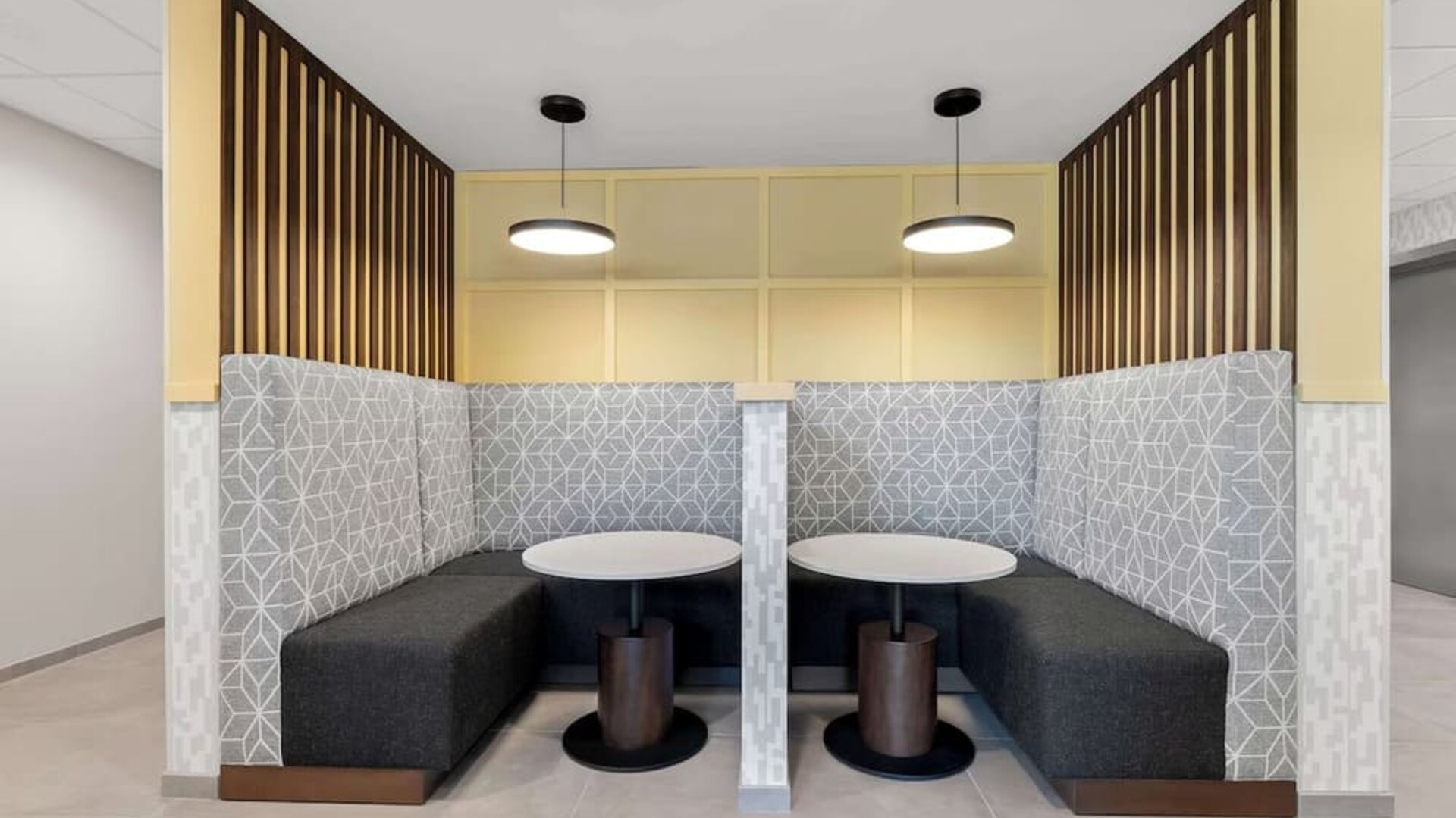 Coworking booth at Hampton Inn & Suites Corona, CA.