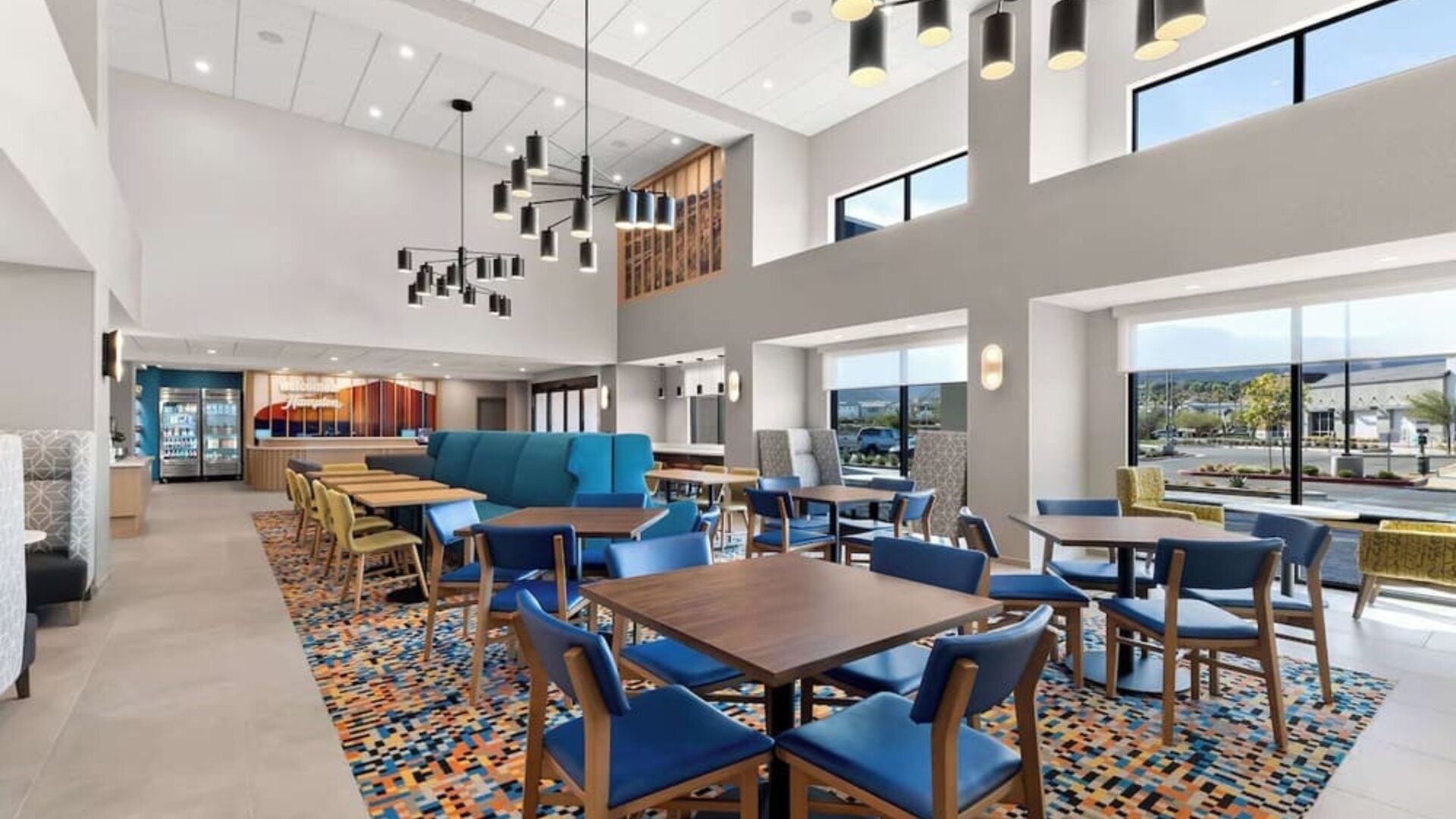 Dining hall at Hampton Inn & Suites Corona, CA.