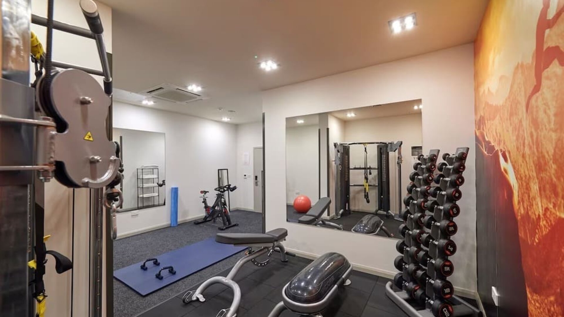 Fully equipped fitness center at The Lodge - Putney Hotel.
