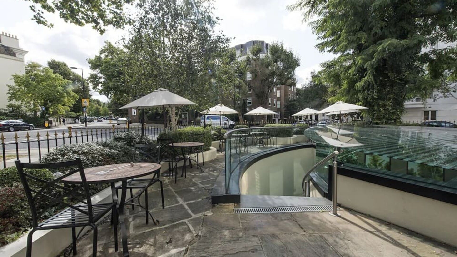 Outdoor seating at The Colonnade Hotel.