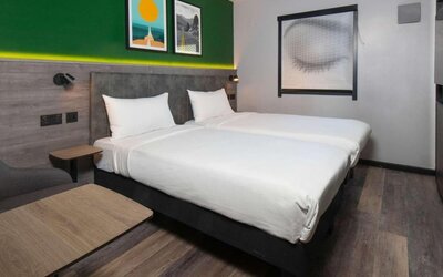 Day use twin room with workspace at Ibis London Gatwick Airport Hotel.