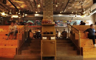 Lobby and coworking lounge at The Chicago Hotel Collection River North.