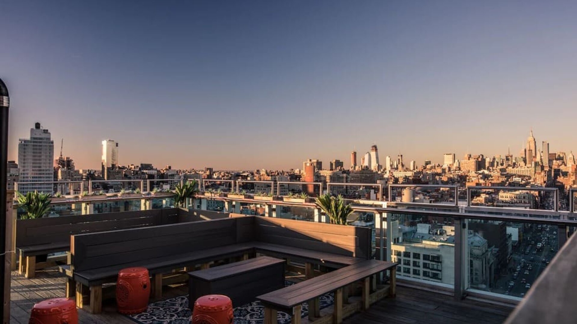 Rooftop terrace at Wyndham Garden Chinatown NYC.