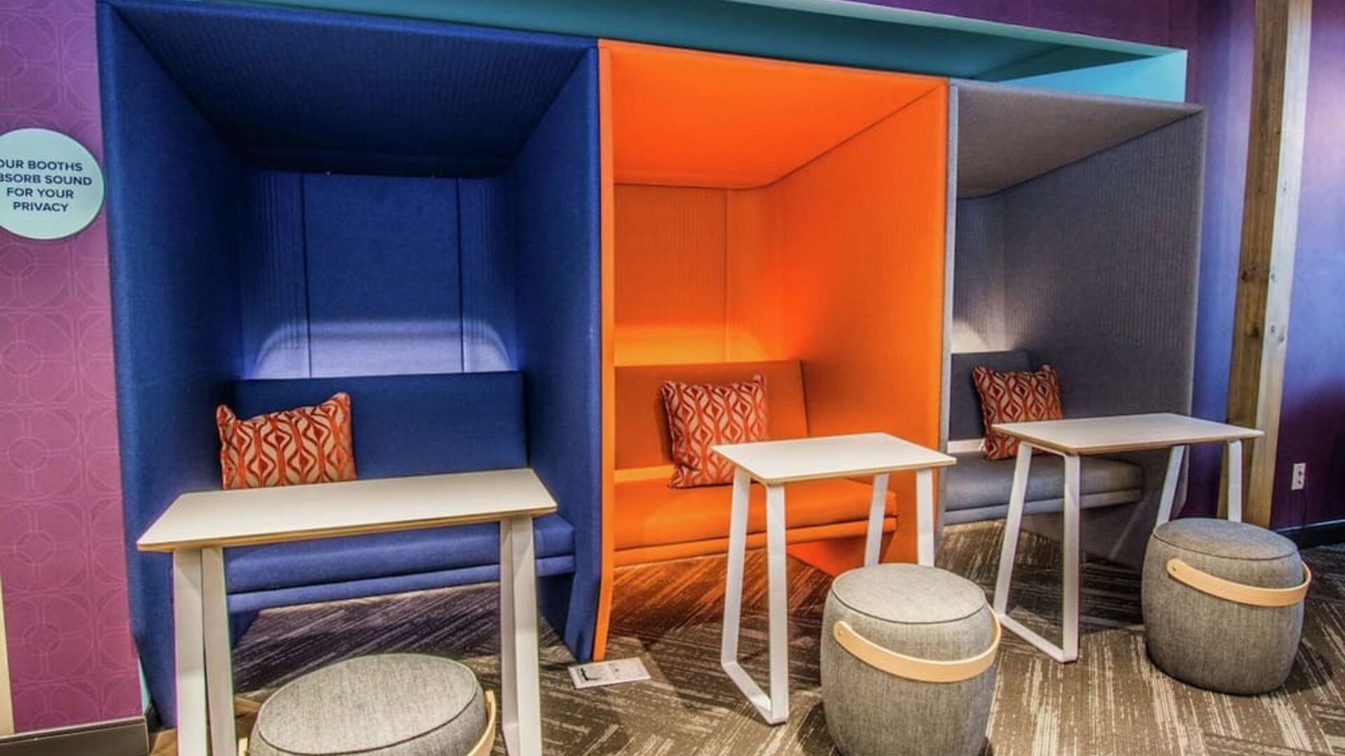 Comfortable and sound-proof workspace cubicles at Tru By Hilton Bowling Green.