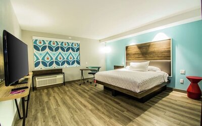 Cozy king-sized bed with TV at Tru By Hilton Bowling Green.