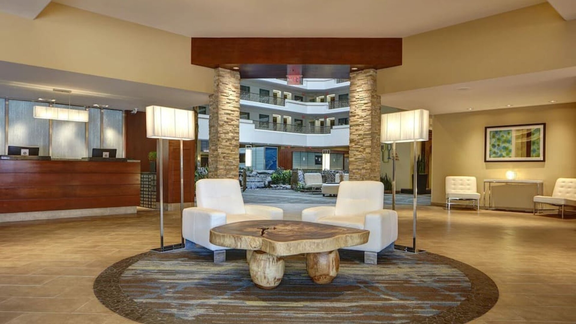 Lobby lounge at Embassy Suites By Hilton San Diego-La Jolla.
