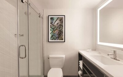 Private guest bathroom at Hilton Garden Inn Washington DC Downtown.