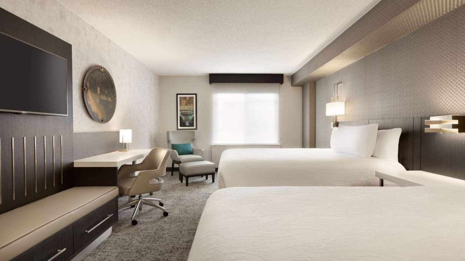 Day use twin room with work desk at Hilton Garden Inn Washington DC Downtown.