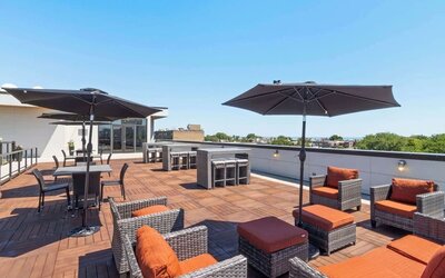 Rooftop terrace perfect for coworking at Hampton Inn Chicago North/Loyola Station.