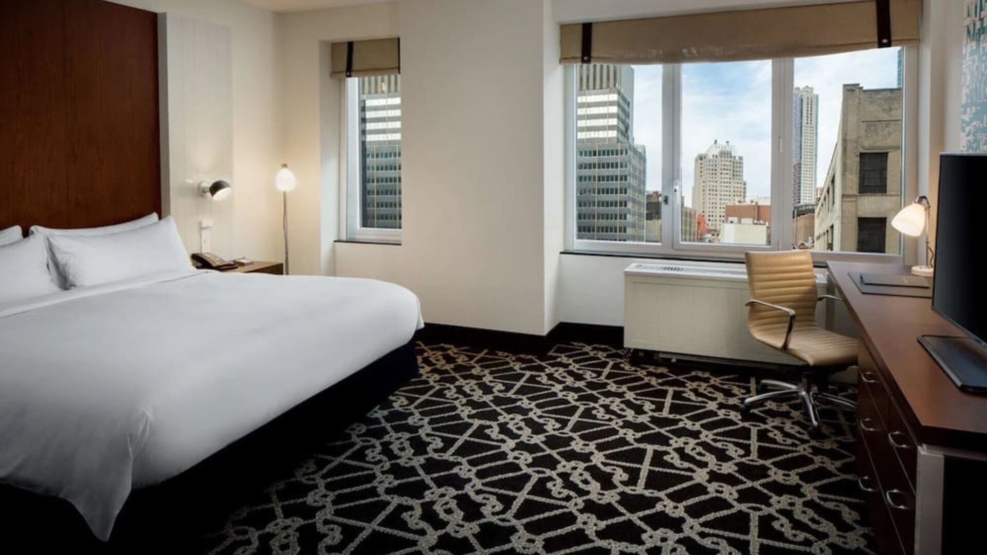 Spacious day use room with work desk at Hilton Brooklyn New York.