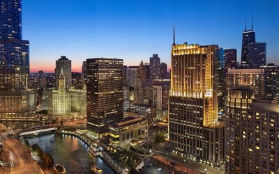 City skyscrapers at Swissotel Chicago.