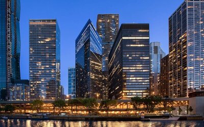 City at night at Swissotel Chicago.