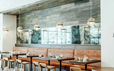Dining area perfect for coworking at Hilton Garden Inn Denver Union Station.
