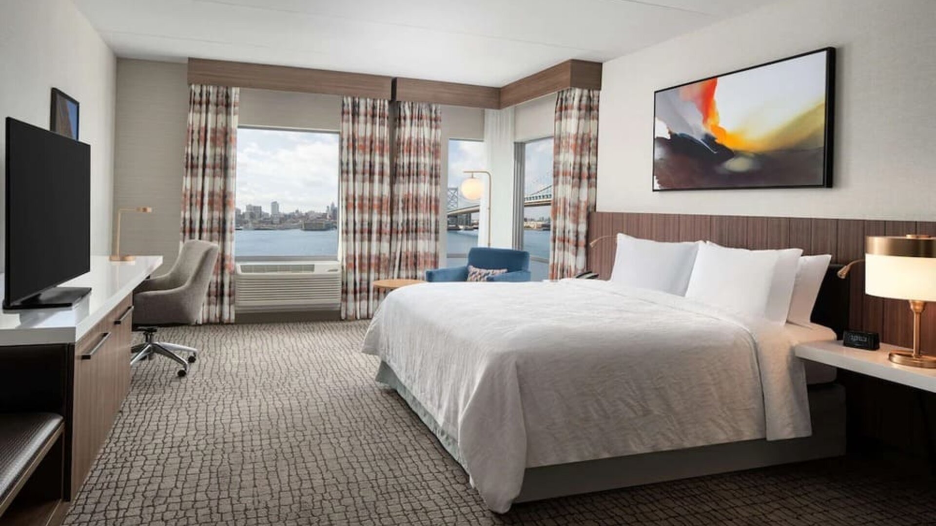 Spacious day use room with work desk at Hilton Garden Inn Camden Waterfront Philadelphia.

