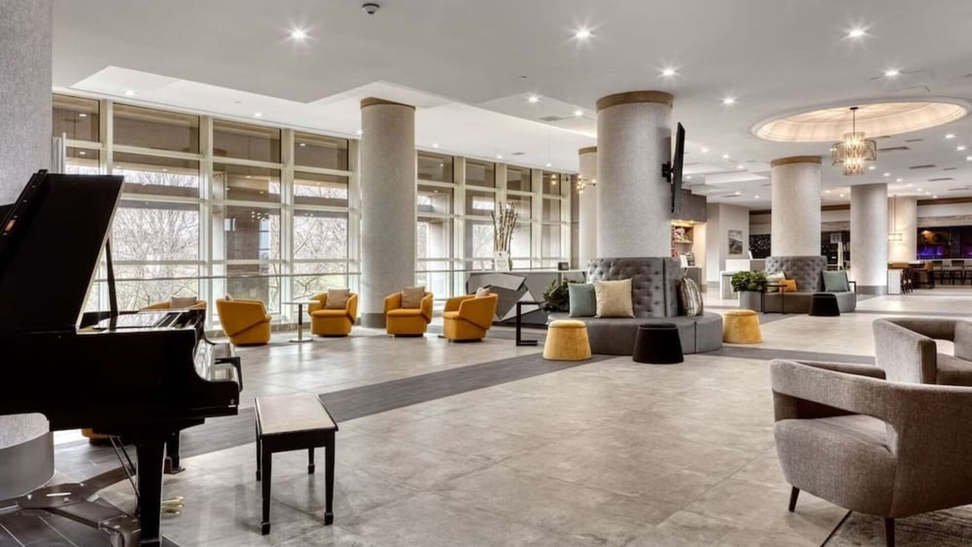 Lobby and coworking lounge at DoubleTree By Hilton Tulsa - Warren Place.