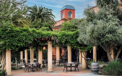 Alfresco dining surrounded by green foliage at DoubleTree By Hilton Sonoma Wine Country.