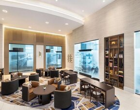 Lobby workspace perfect for coworking at Hilton BNA Nashville Airport Terminal.
