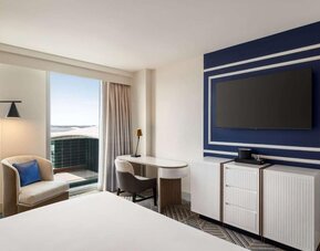 Day use room with workdesk at Hilton BNA Nashville Airport Terminal.
