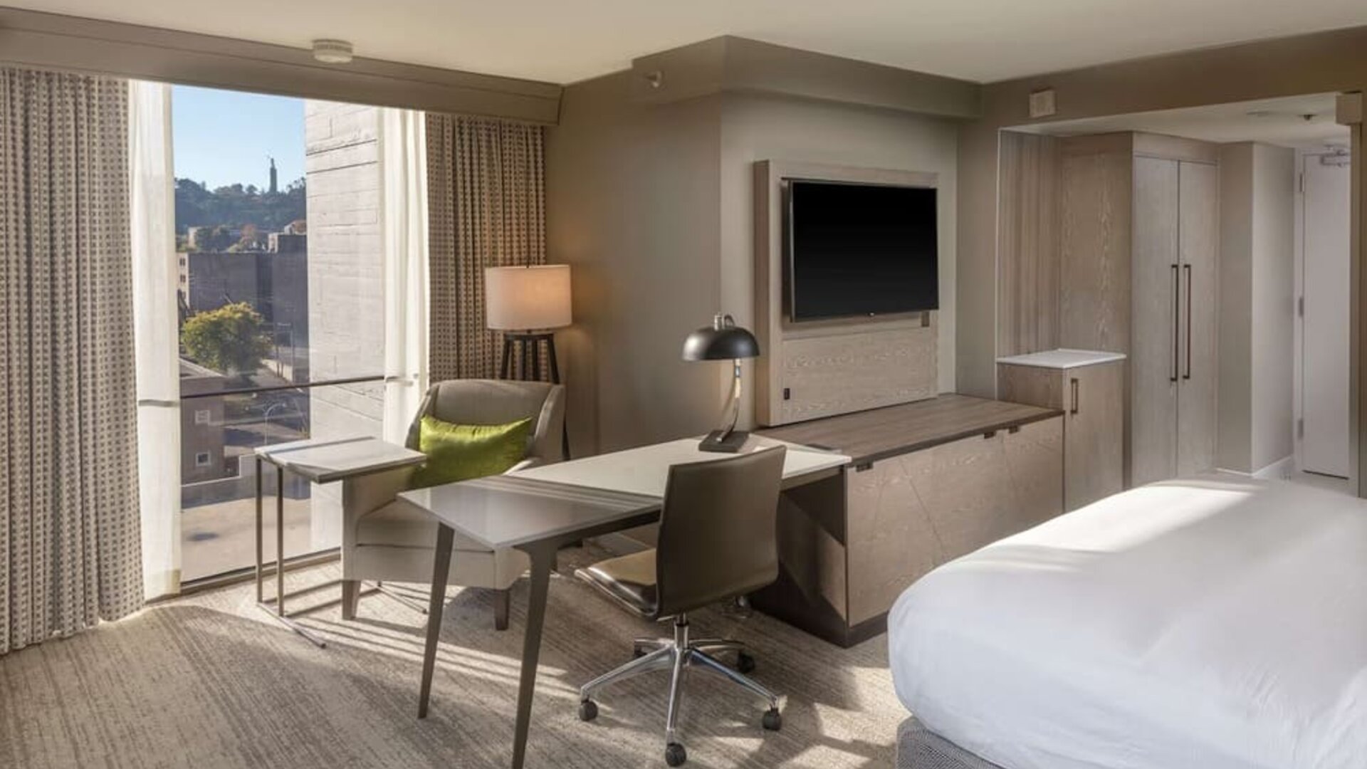 Working station by the window in a day use room at Hilton Birmingham At UAB.