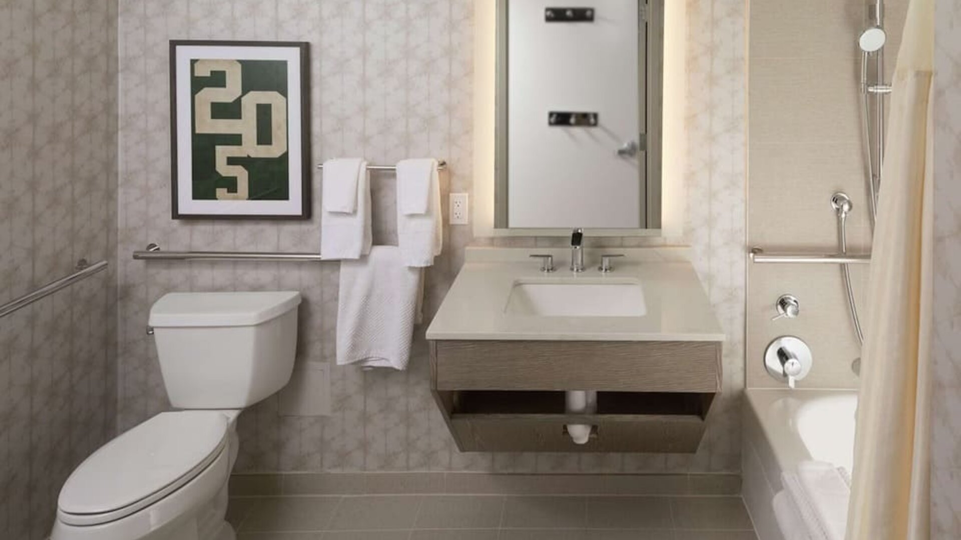 Guest bathroom with shower and tub at Hilton Birmingham At UAB.