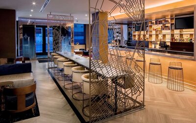 Hotel bar with lounge area at Hilton Brooklyn New York.