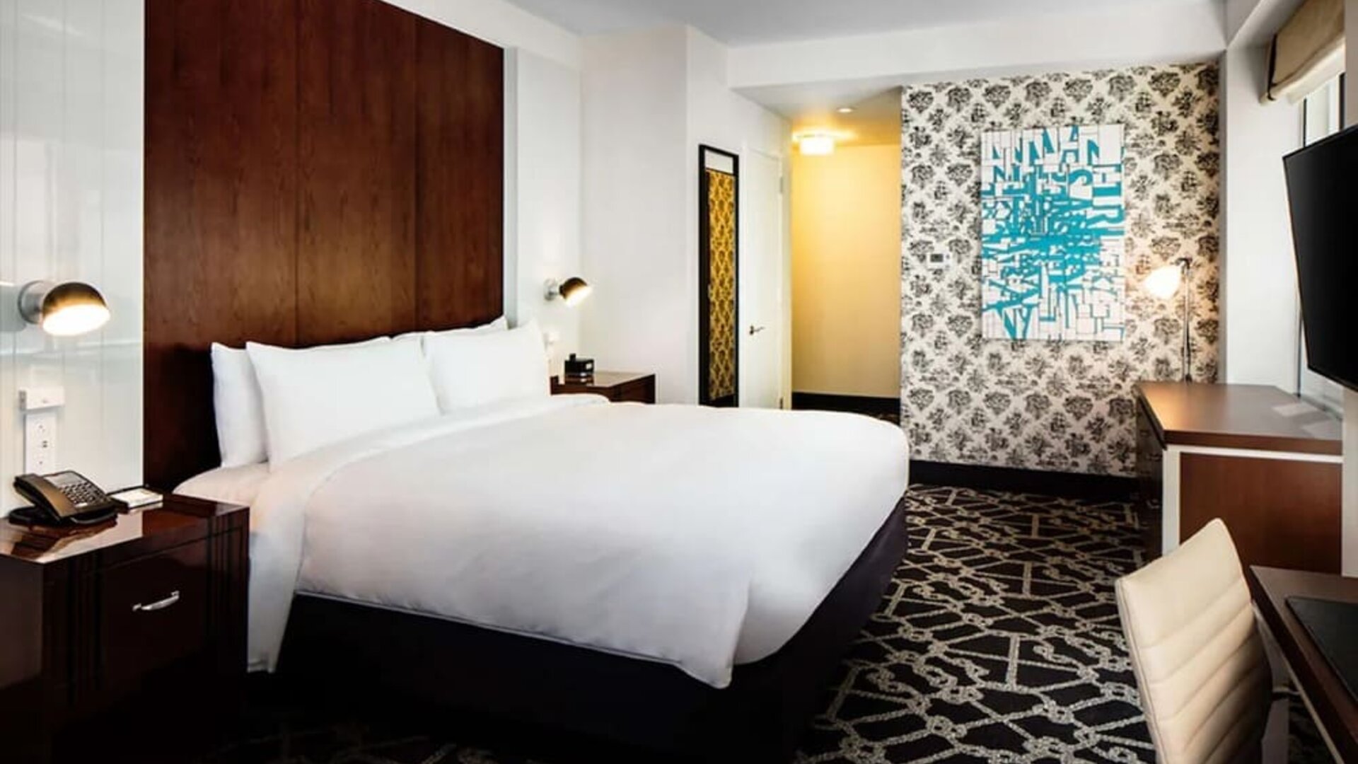 King bed at Hilton Brooklyn New York.