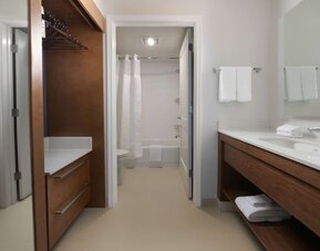 Private guest bathroom with shower at Sonesta ES Suites Fort Worth Fossil Creek.