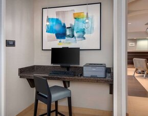 Business center with computer and printer at Sonesta ES Suites Atlanta Alpharetta North Point Mall.