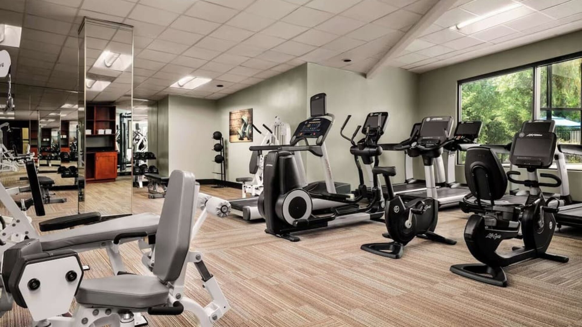 Fully equipped fitness center at Sonesta Nashville Airport.