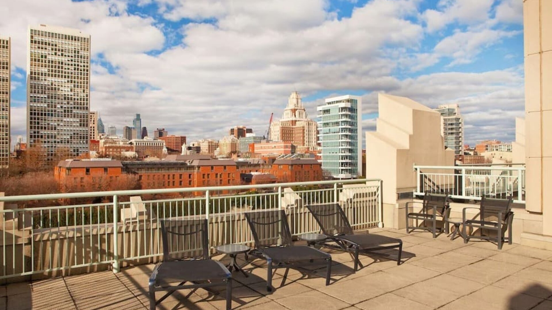Seats in the rooftop of the Hilton Philadelphia At Penn's Landing.